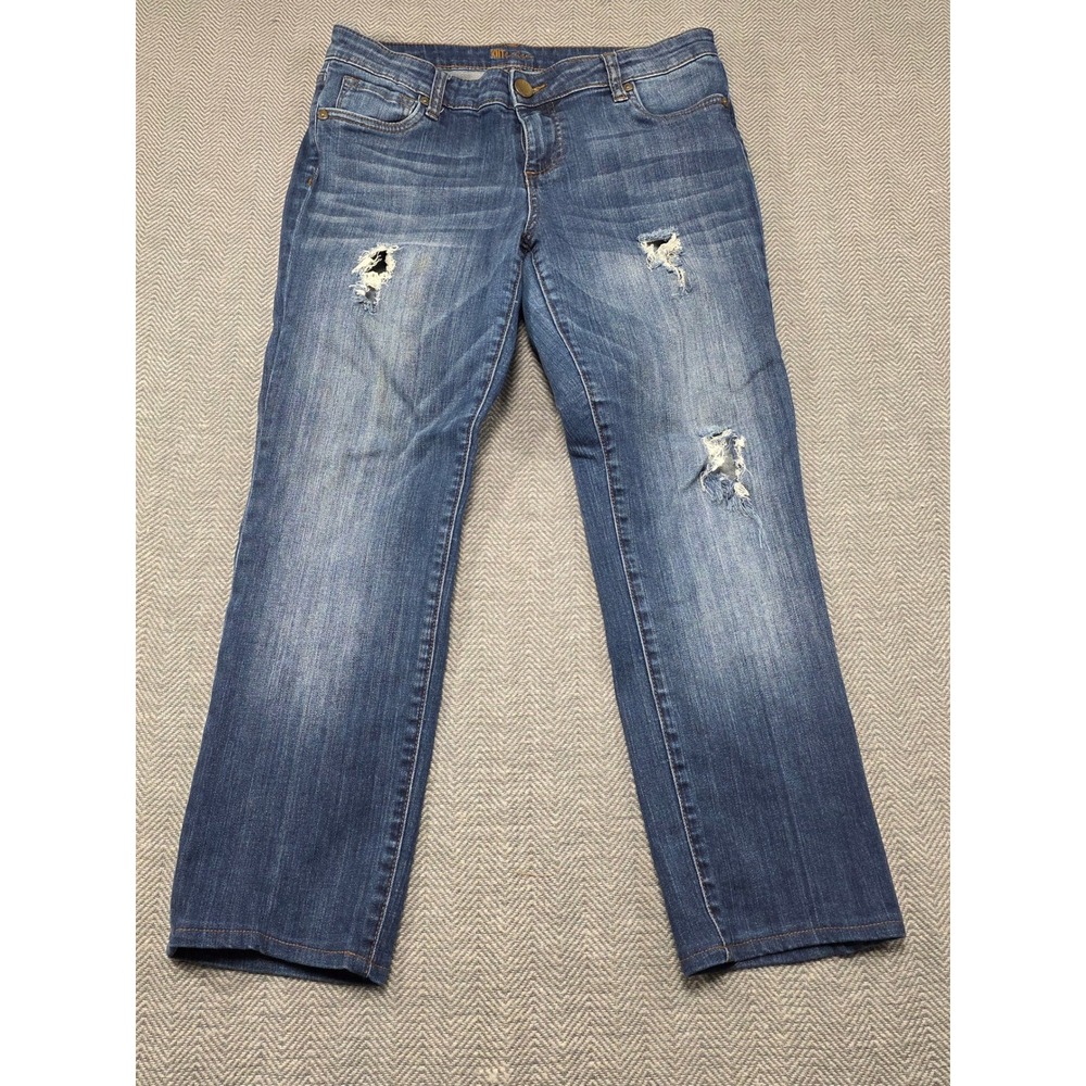 KUT from the Kloth Jeans Womens Size 8 Distressed Blue Denim Straight Leg Pants